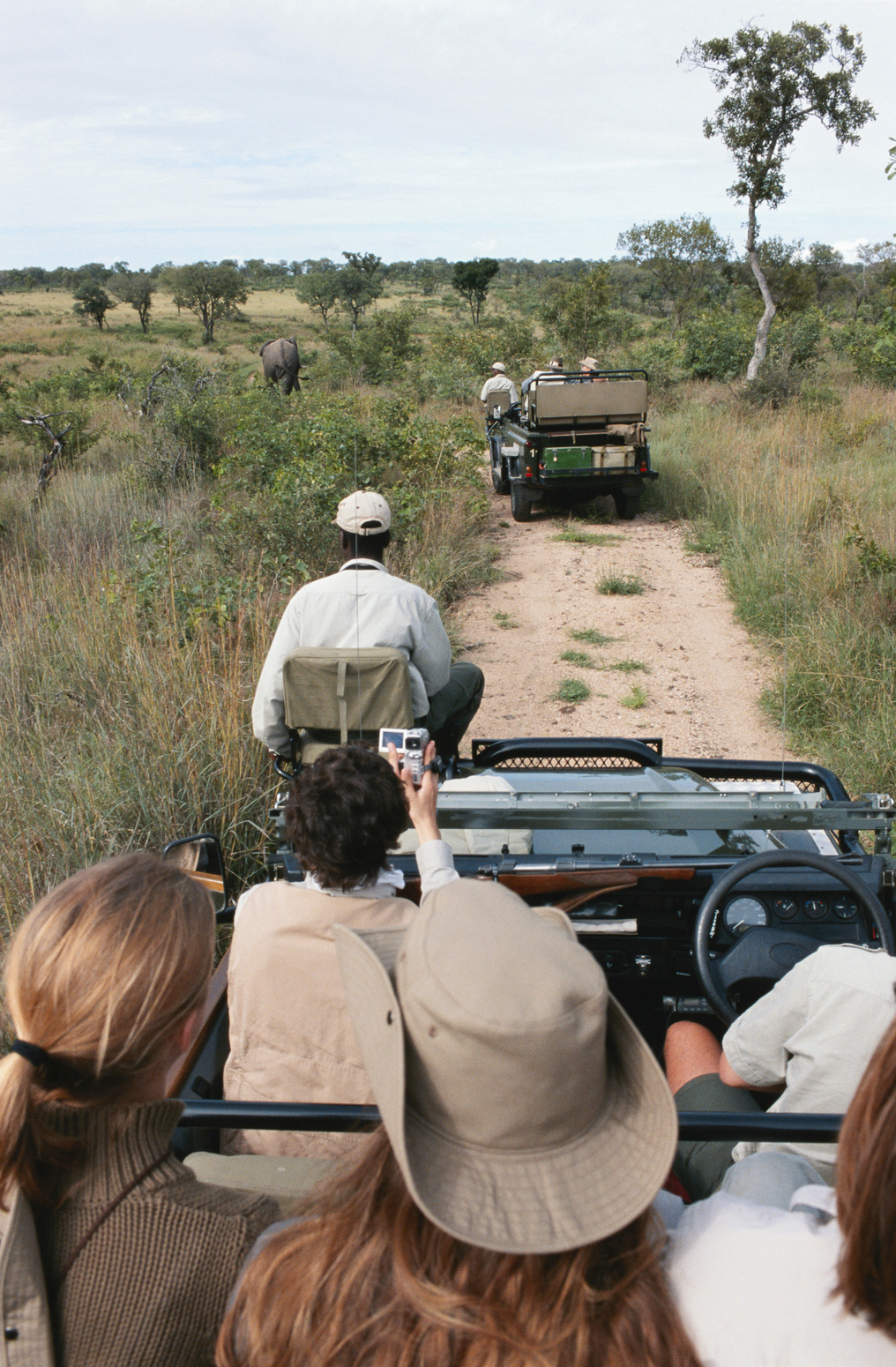 People in off-road vehicle on safari
